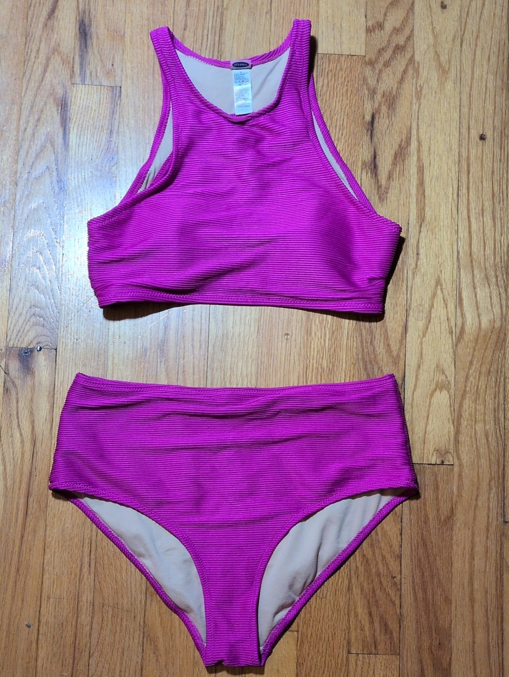 Old Navy Magenta Ribbed High Neck racer back Bikini Set M